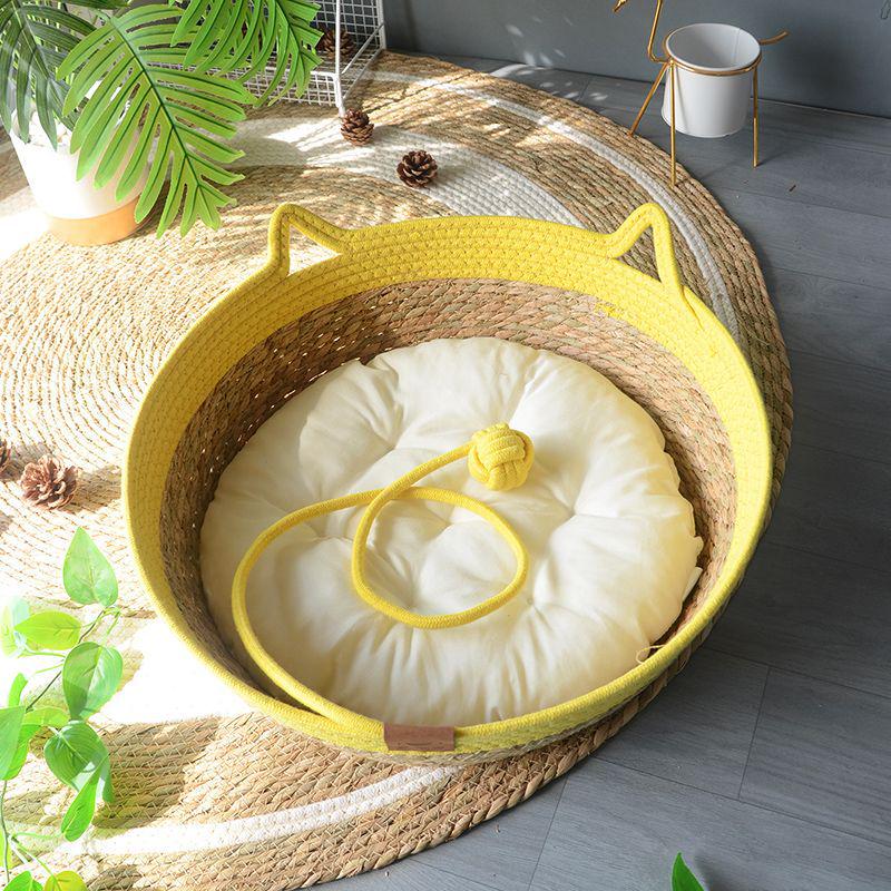 Rattan Woven Cat Bed: All-Season Winter Warm Nest for Pets