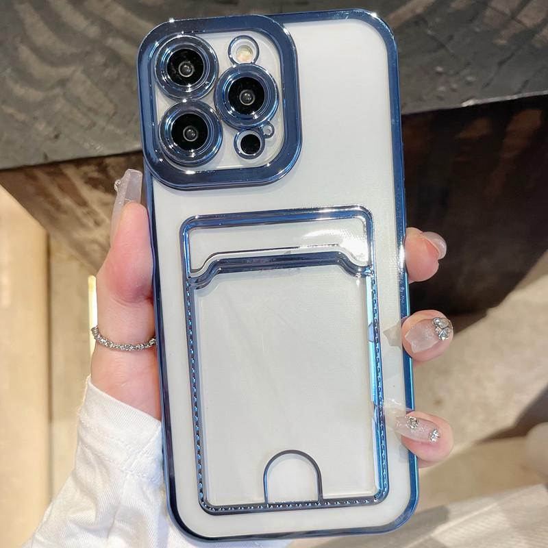 Electroplated Card Holder Case for iPhone 17, Compatible with Apple 11-16, Transparent & Simple Design iPhone 14 Plus