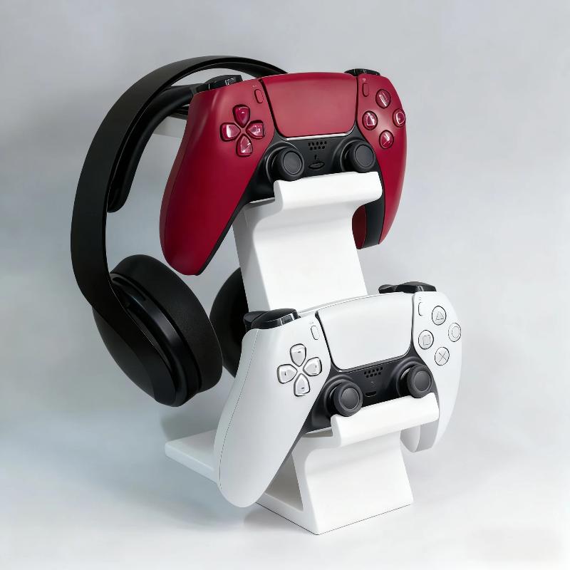 3-In-1 Controller Stand For Desk With Headset Holder Gaming Organizer For 2 Gamepads & 1 Headphone Non-Charging Desktop Dock