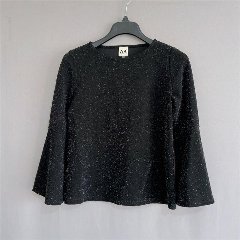 

Export USA a * K plus Size Women s Clothing Fall Clothing round Neck Eight-Quarter Sleeve T-shirt Bright Silk Loose Tops Knit Tops Black 3X