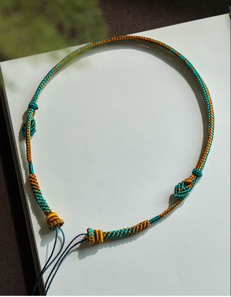 Hand-Woven Amber Turquoise Dzi Bead Sweater Chain for Men and Women