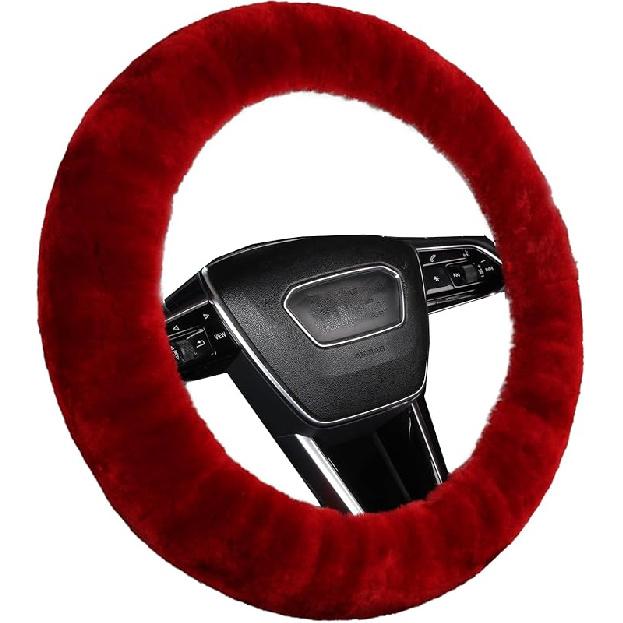 Fluffy Wool Sheepskin Fuzzy Black Car Steering Wheel Cover For Universal Auto Steering Wheel 14 1/2-15 1/2Inch, Anti-Slip, Soft Plush, Comforting And