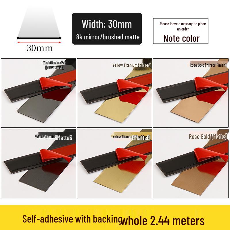 Self-Adhesive Titanium Gold Stainless Steel Trim Strip for TV Wall & Ceiling