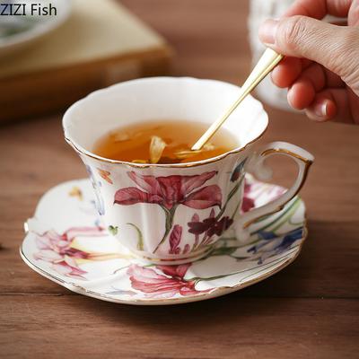 Colorful Iris Flower Painted Mugs Porcelain Cup&saucer Tableware Coffee Mug Dining Table Afternoon Tea Teacup Fruits Juice Cup