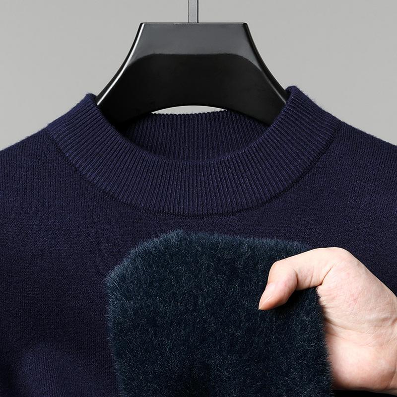 Winter Thickened Warm Men'S Crew Neck Sweater Knitwear New Casual Loose Fleece-Lined Base Layer Top