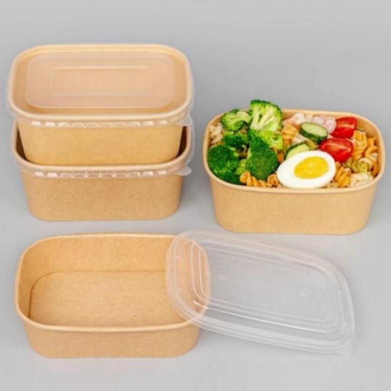 10Pcs/Set Disposable Lunch Box Kraft Paper Square Lunch Box Fast Food Packing Boxes Paper Bowls With Lid Household Bento Boxes
