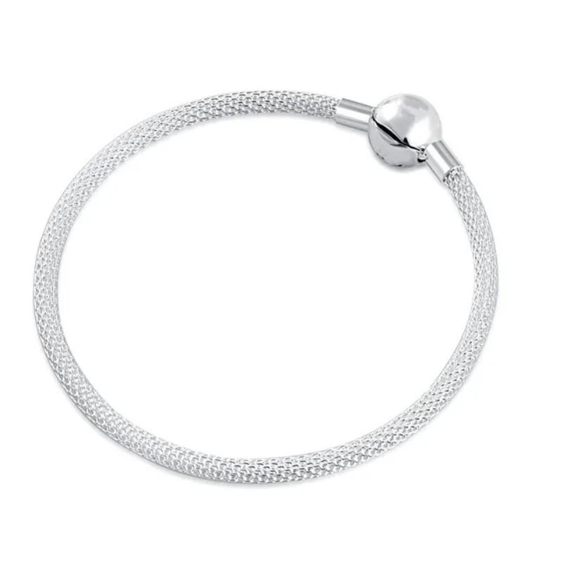 

Оригінальний браслет Me зі срібла 925 проби Жіночі прикраси Тонкий круглий плаский намистина-шарм Розкішний браслет Fit Me Намистина 17cm