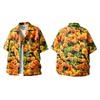 Retro Dark Green & Orange Chrysanthemum Cuban Collar Shirt