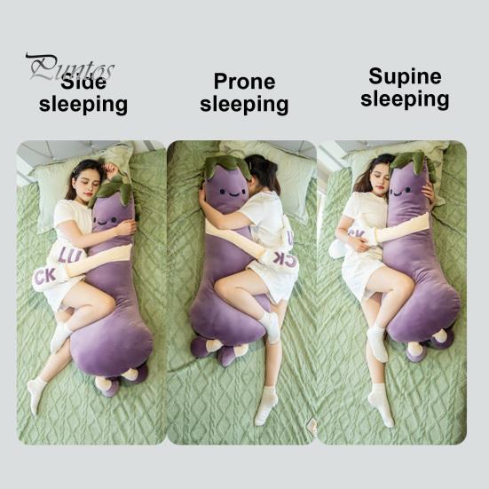 Large Hug Pillow Eggplant Body for Side Sleepers, Soft Long Plush Cushion Sleeping with Removable Washable Cover, Cute Hugging Women Full Support