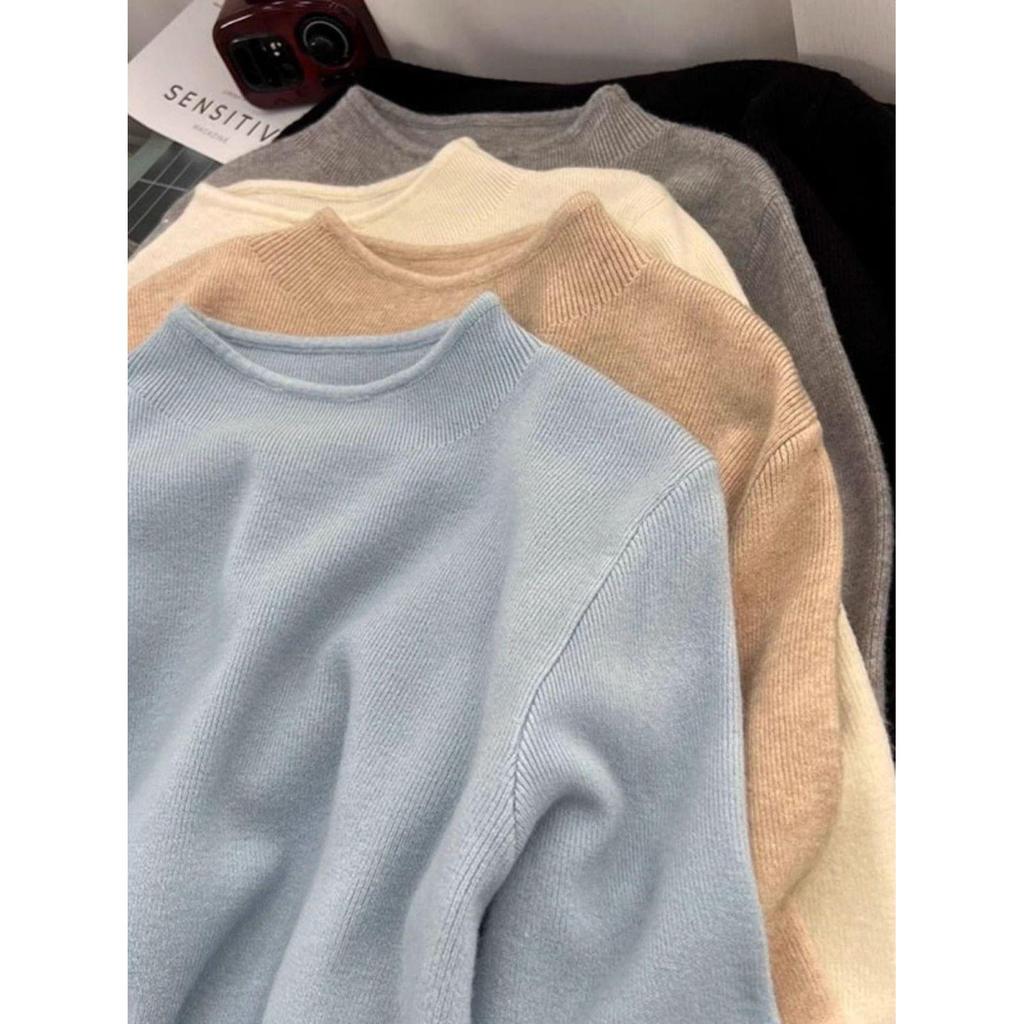 Women's High Neck Slimming Knit Sweater - Versatile Long Sleeve Base Layer Top for Autumn/Winter.