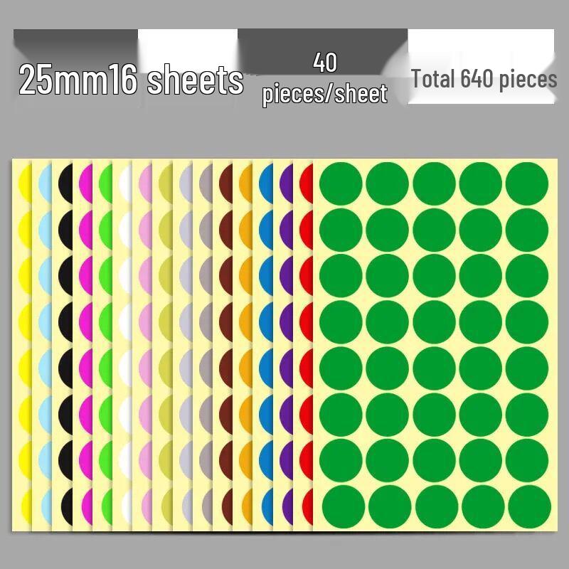 16-Color Round Self-Adhesive Dot Labels - Tear-off White Stickers for Sorting and Marking