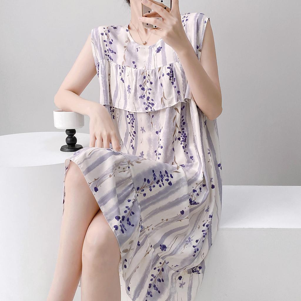 Ethnic vest women's nightgown summer thin cotton and silk loose artificial cotton loungewear casual suit thin skirt