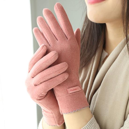 1 Paar Buchstabenlogo Verdickte Einfarbige Winddichte Koreanischer Stil Damen Handschuhe Herbst Winter Fleecefutter Touchscreen Vollfinger Fahrhandschuhe