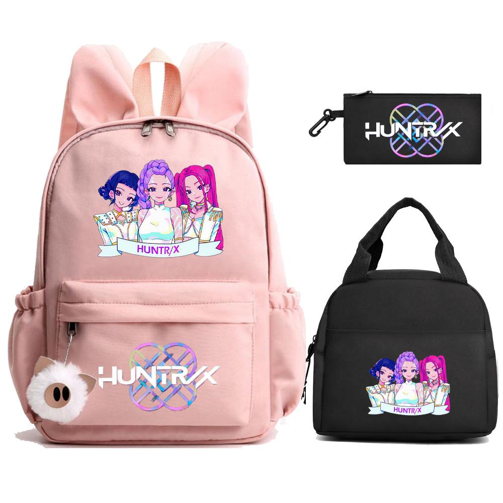 3 st/set Kpop Demon Hunters Tryckt Ryggsäck med Matlåda Pennfodral för Tonåring Flicka Pojke Tillbaka till Skolan Skolväska Stor Kapacitet Resväska