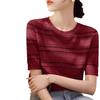Summer Women's Knitted T-shirt Round Neck Loose Hollow Top Women's Ice Silk Knitted Base Shirt