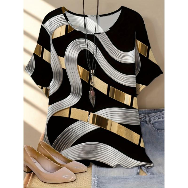 2025 New Large Size Women’s Round Neck Stretch T-Shirt S