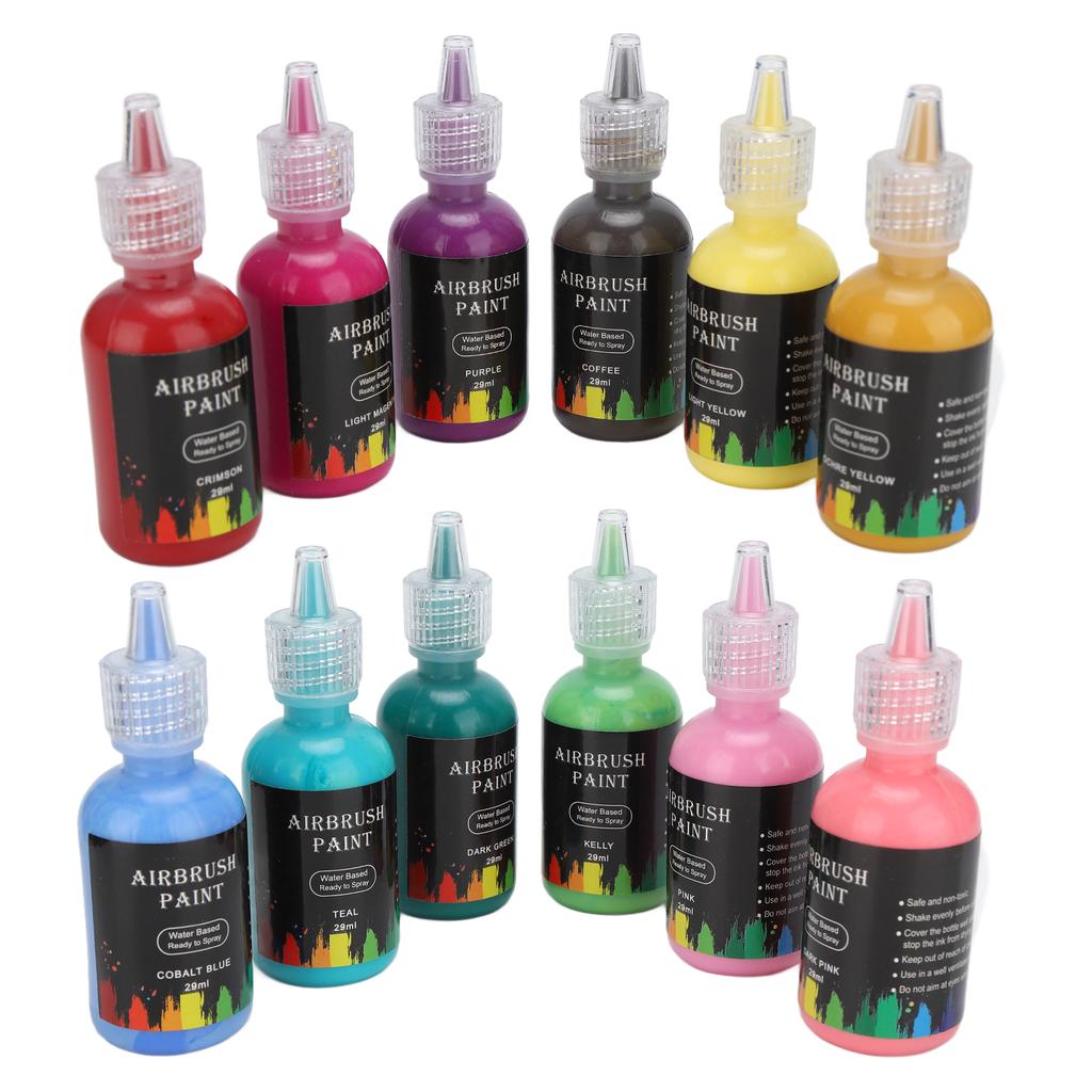 12 Color Ink Paint Liquid DIY Airbrush Paint Art Ink for Car Crafts Tile Rocks 348ml