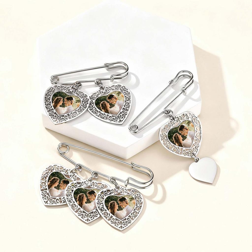Custom Wedding Oval Bouquet Photos,Charms Stainless Steel Waterproof 1-3 Memorial Picture Pin Brooch Funeral Pin Jewlery Gift
