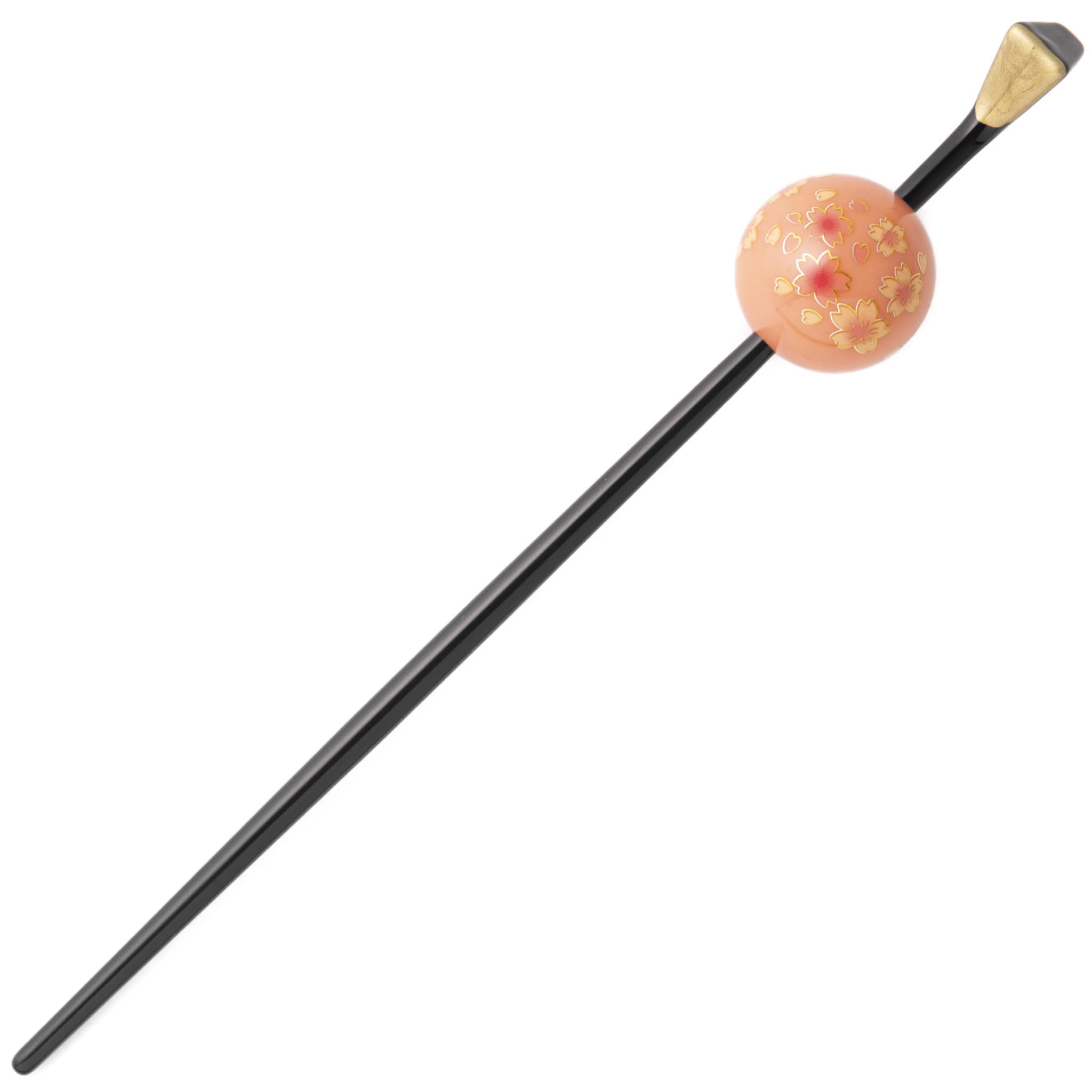[Emplet Veil] A lovely single-pronged hair ornament with a basic Japanese motif. Pink, 18.3cm. Large ball with cherry blossom pattern. The round ball