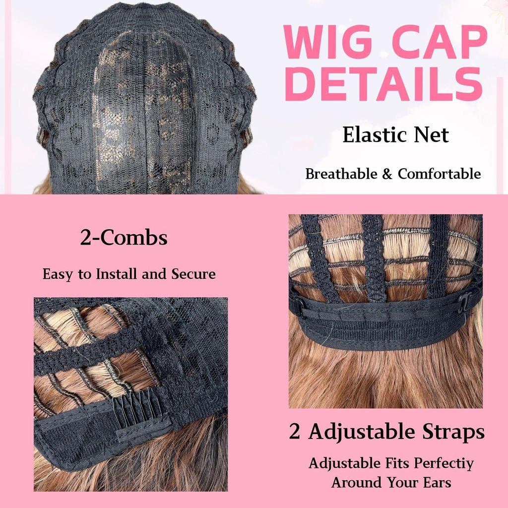 Gradient Brown Fashion Bangs Natural Curly Medium-Length Wig