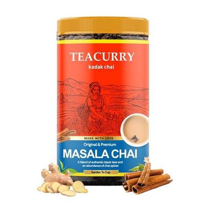 TEACURRY Masala Chai (100 gramů, 50 šálků) - Masala Assam Čaj na trávení - 100% přírodní kořeněný černý čaj s pravým Elachi, zázvorem