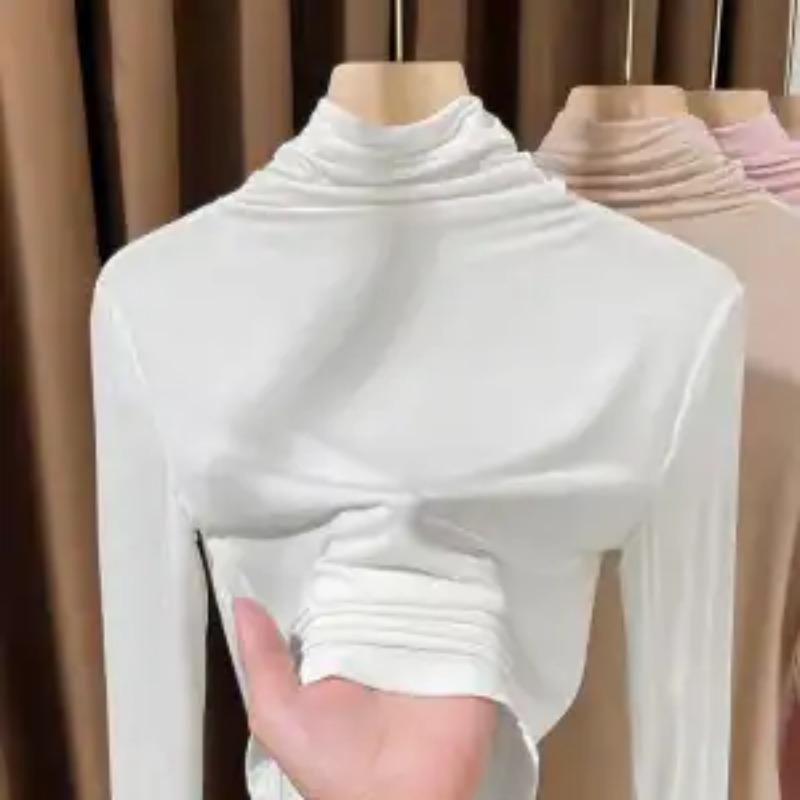 Tricou cu guler înalt și mâneci lungi pentru femei toamnă iarnă stil occidental strat interior strat de bază cu elasticitate ridicată temperament versatil
