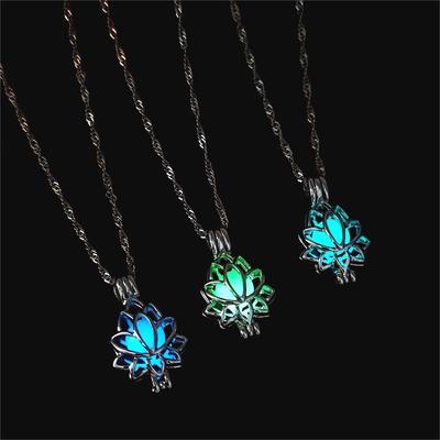 European and American Popular Lotus Picture Box Luminous Pendant Women's Fashion Simple Night Luminous Necklace Trinkets