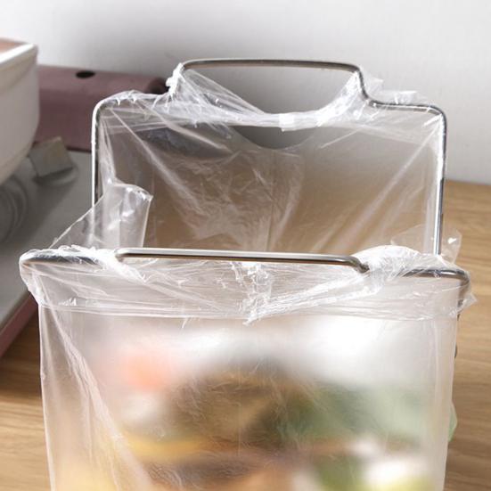 Stainless Steel Garbage Bag Holder Hanging Design Folding Structure Versatile Folding Waste Bin Stand No-installation Garbage Holder