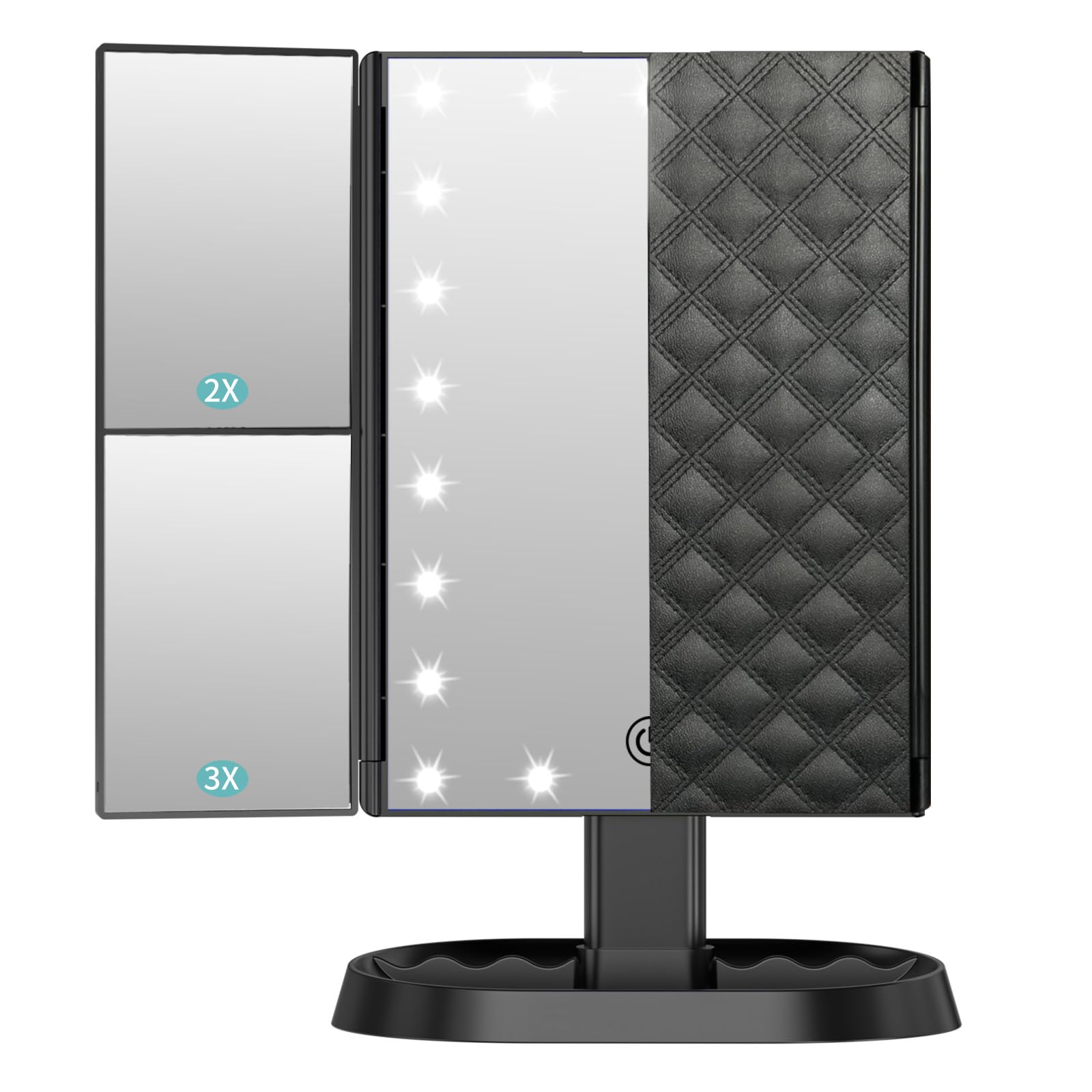 

FACSINATE Actress Mirror with LED Brightness and Angle Storage Black Mirror, Tabletop, Three-Sided Light, Touch-Controlled Adjustment, Space,