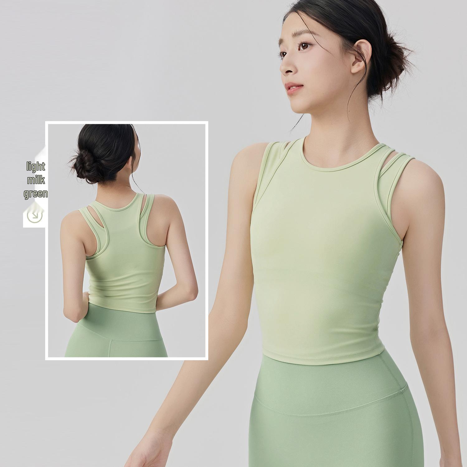 

Women s Double-Strap Sports Vest with Chest Pads - Sleeveless Yoga and Running Top with Shock Absorption S