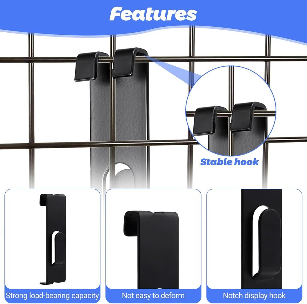Grid Wall with Slotted Hooks Multifunctional Hanging Accessories Suitable for Office and Home Black 25PCS