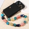 Faux Leather Colored Stone Cord Phone Case for IPhone16 15 14 13 12 11 Pro Max 7 8 Series with Mirror, Card Slot, Stand Function