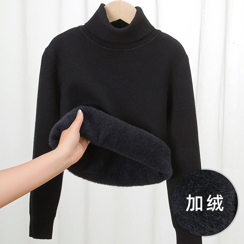 Kids Girls Thick Fleece Lined High Neck Knit Sweater Warm Pullover Base Layer