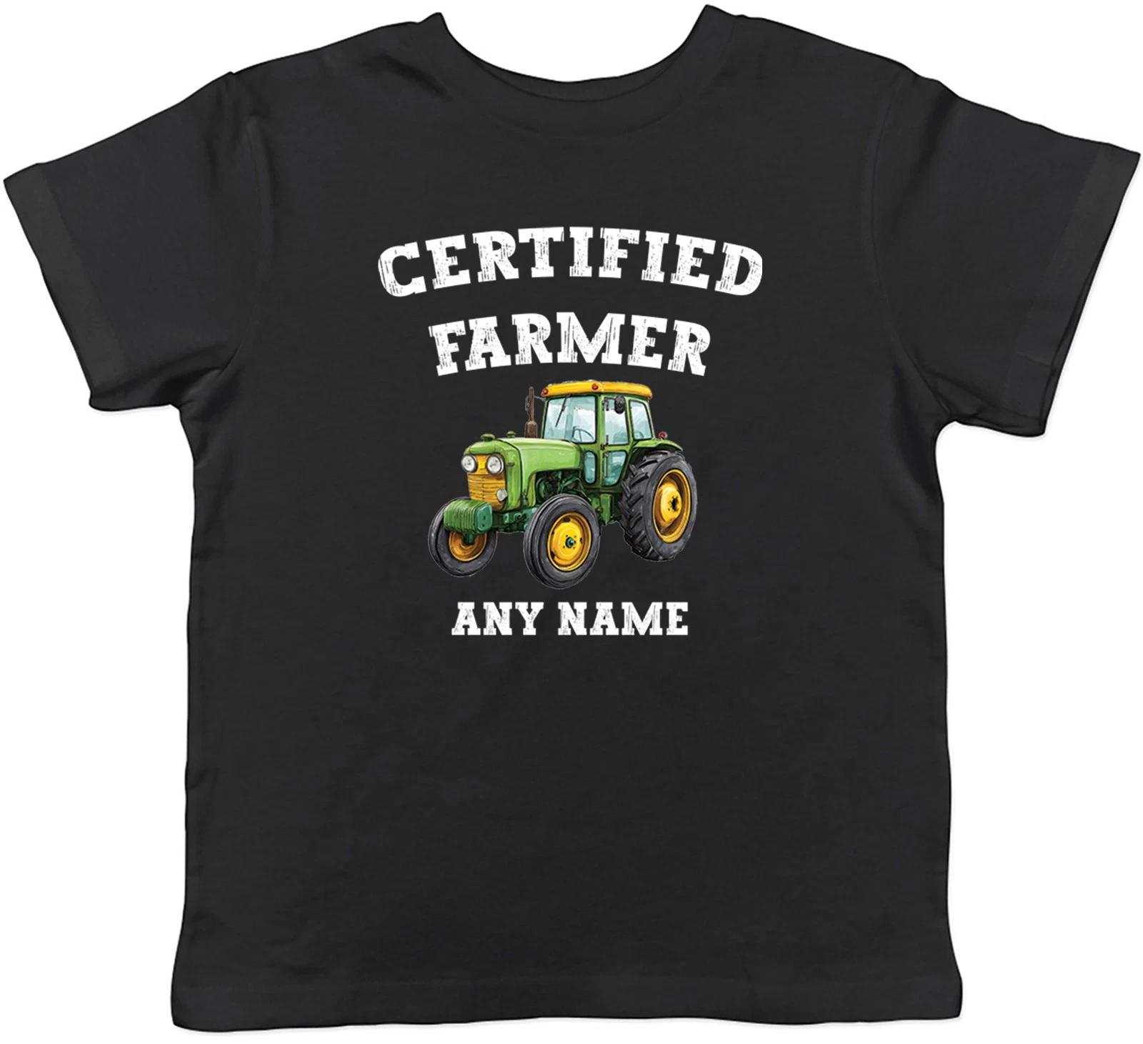 Personalised Certified Farmer Green Farm Tractor Kids T-Shirt Boys Girls Gift 140
