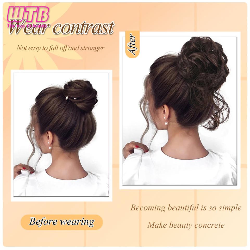 WTB Synthetic Messy Curly Claw Hair Bun Chignon Hair Extensions Scrunchy Fake False Hair With Tail for Women Hairpieces