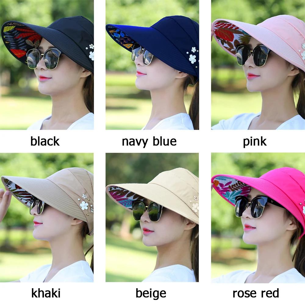 Women Ladies Anti-UV Wide Brim Foldable Visor Caps Sun Hat Casual Hats Beach Cap