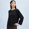 [National Style Pendant] Summer Round Neck Landscape Dark Pattern Coat Silk Crown Crepe Long Sleeve Shirt for Women