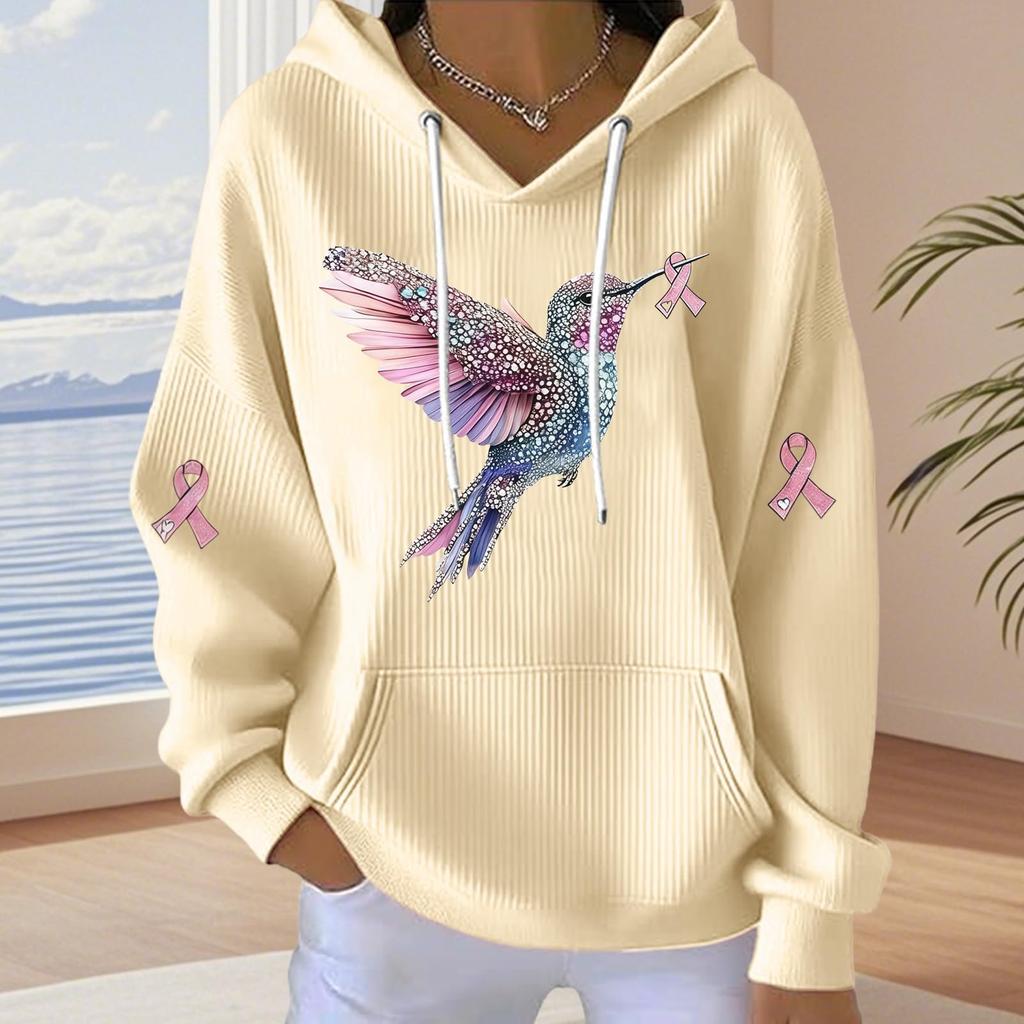Women's Fashionable Casual Bird-printed Pullover Sporty Long-sleeved Sweatshirt Top