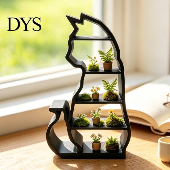Decorative Ornament Stand Miniature Figurine Cat Storage Rack, Shaped Mini Desk Organizer Shelf Display Shelf, Multi-Tier Rack for Dollhouse