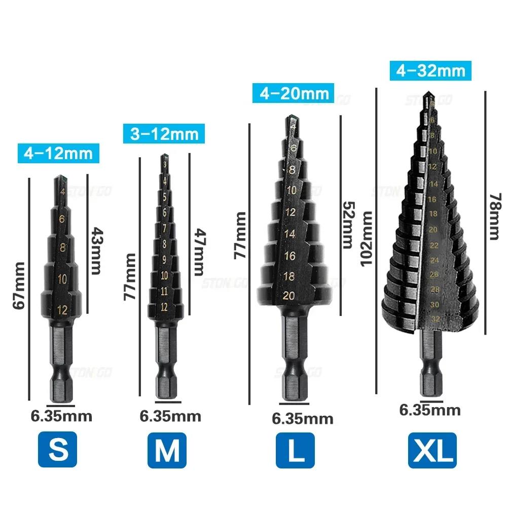 1PC Nitridized Coated HSS Hexagon Shank Taper Step Bit for Drilling Wood Plastic PVC Board