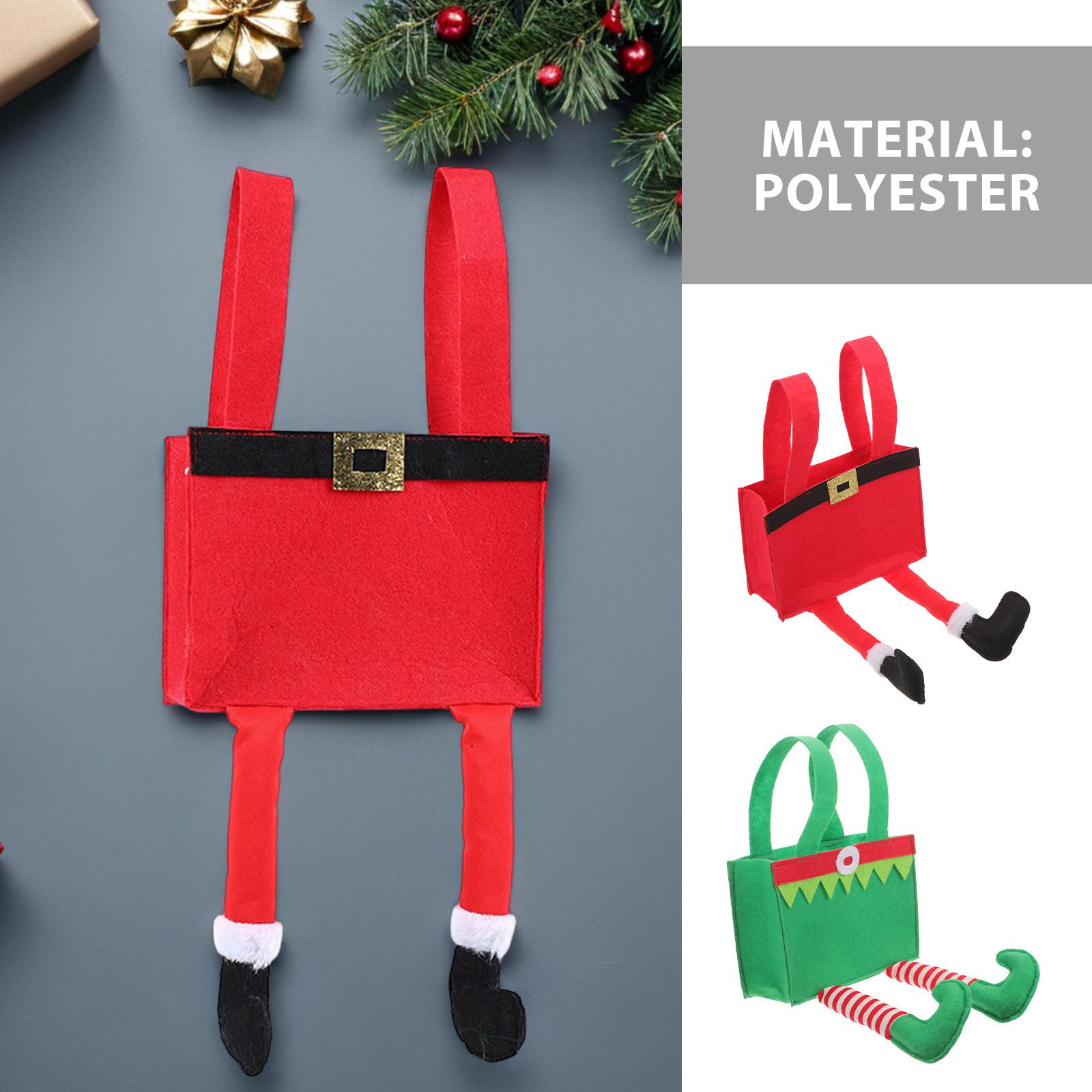 

2Pcs Christmas Gift Bag Reusable Polyester Treat Tote Candy Holder Foldable Handle Xmas Party Supplies Goodie Bags for Kids other