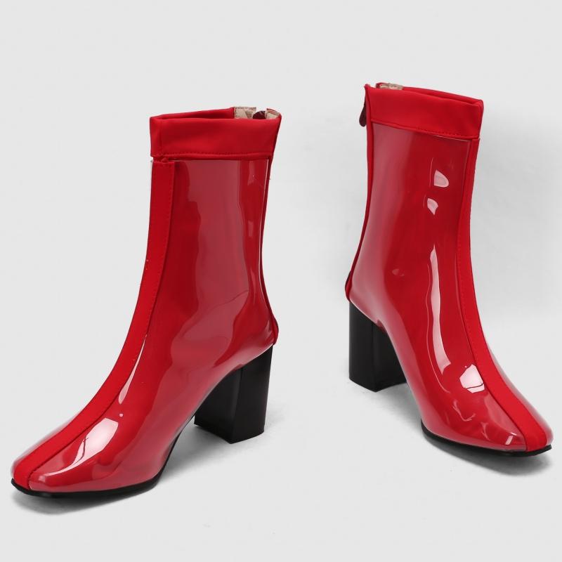 Waterproof Women's Ankle Boots New 2025 Winter Block Heels Fashion Rain Boot Patent Yellow Blue Red Pink Party Shoes Large Size