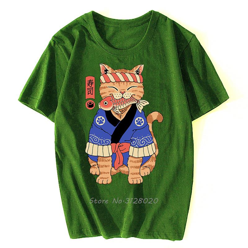 Anime Samurai Cat T Shirt Men Japanese Ukiyo-E Ninja Cat Print T-Shirt Mens Casual Tshirt Male Fashion Streetwear Harajuku Tees