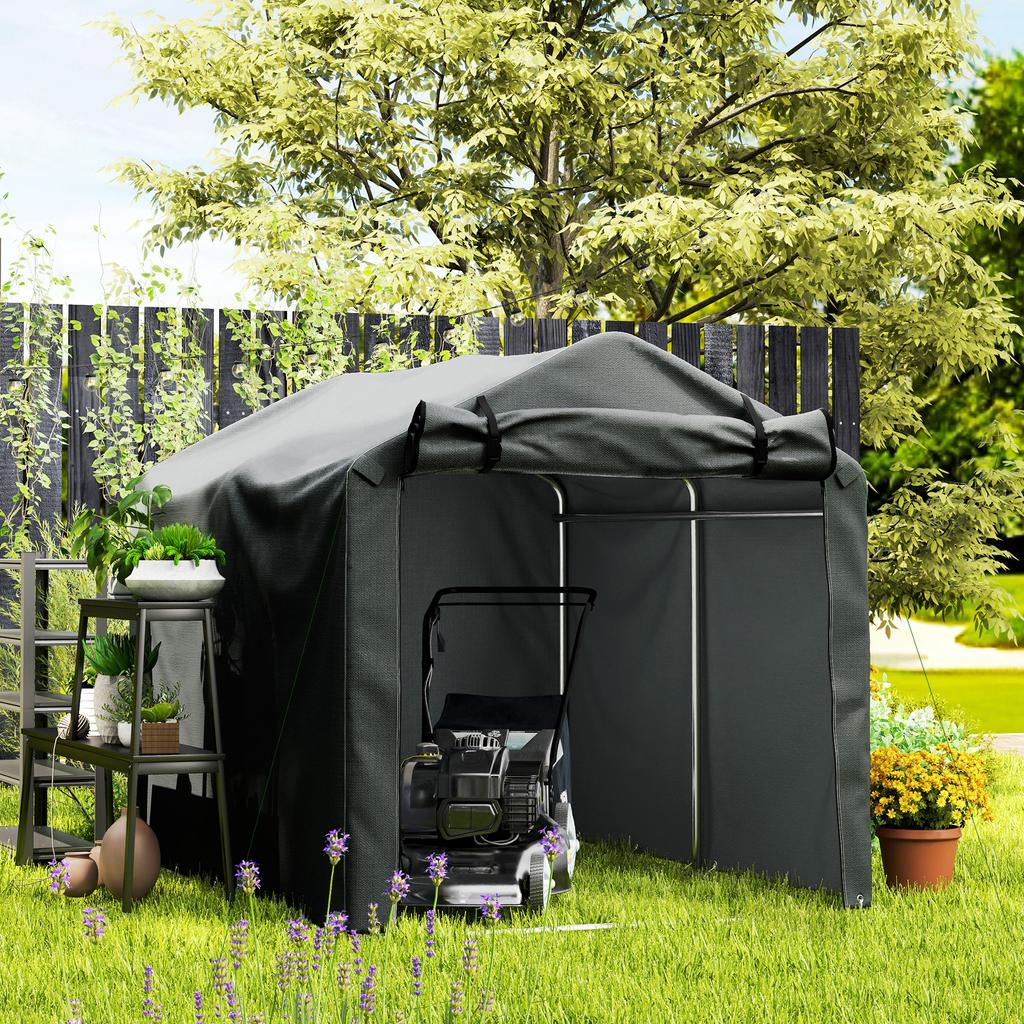 2.2 x 1.6 m Garden Storage Tent, Waterproof Anti-UV Bike Tent with Roll-up Zipper Door, Galvanised Outdoor Storage Shelter Carport for Bike