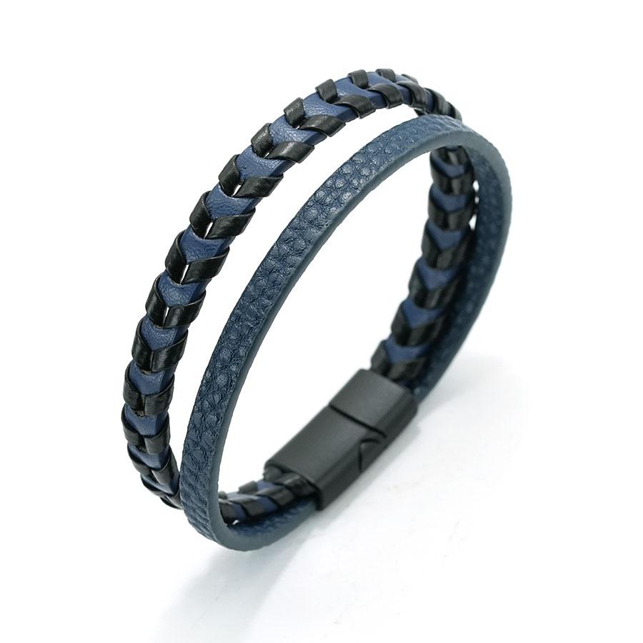 

Punk Men Leather Bracelet 3 Colors Handmade Braided Wrap Braslet Bangle Street Leisure Versatile Accessories Pulseria Hombre Темно-синій