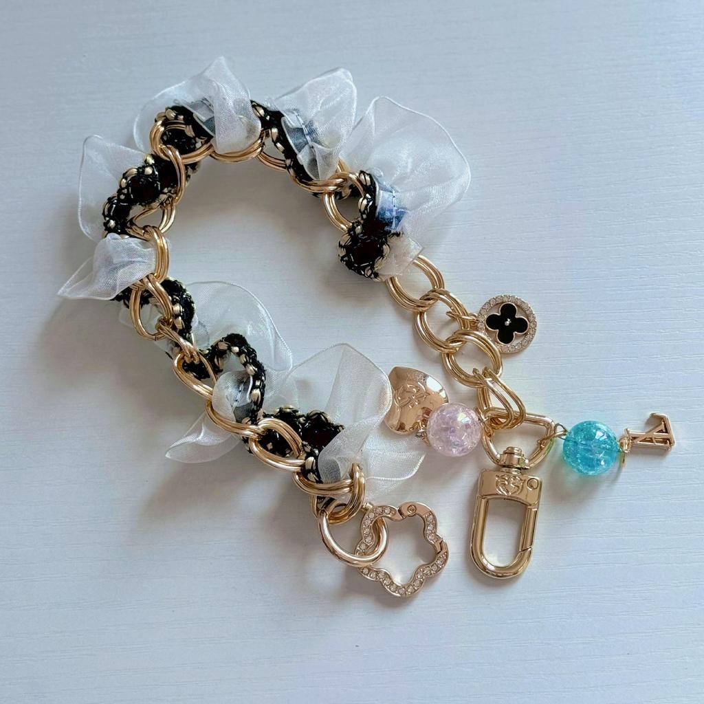 Handmade Woven Chinese-Style Double Layer Bracelet with Retro Phone Lanyard & High-End Plated Gasket