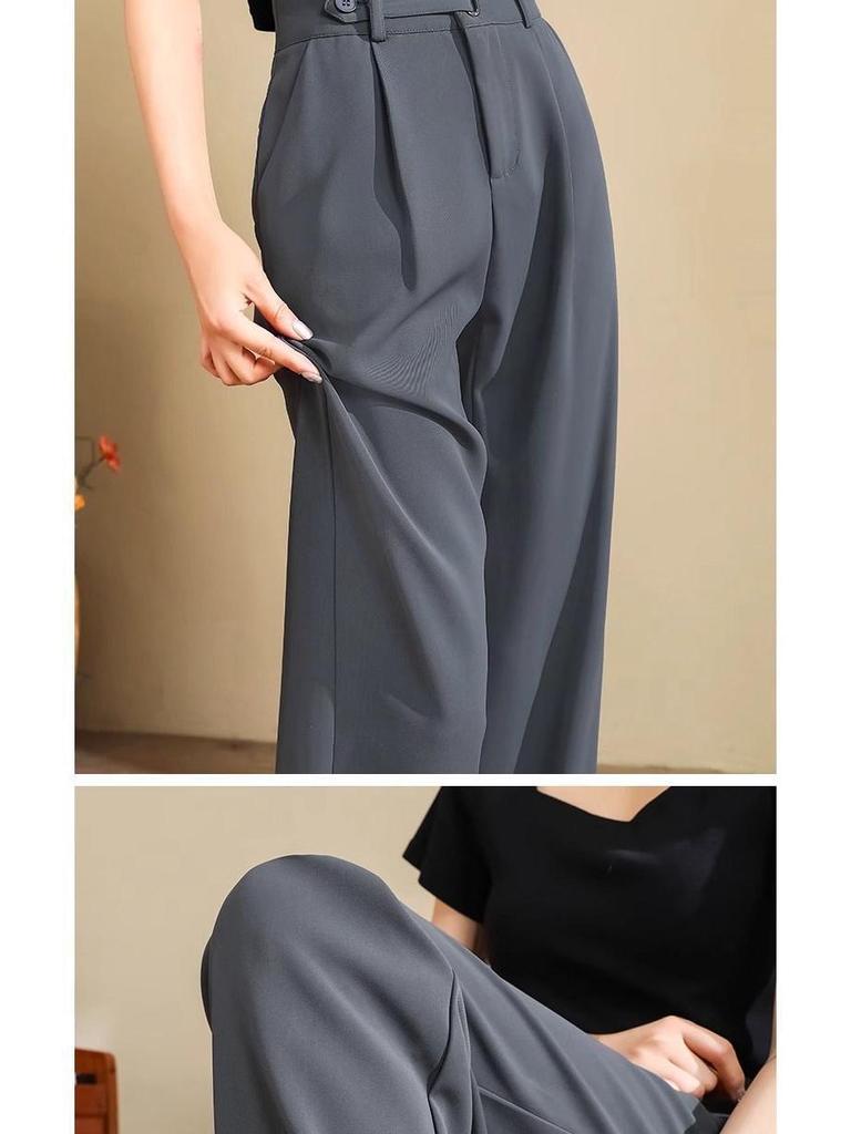 Women's Ice Silk Gray Slimming Wide-Leg Pants - Draped Summer Style