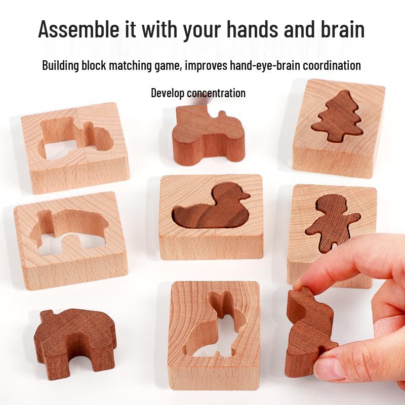 Wooden Animal Shape Matching Blocks for Early Learning and Training