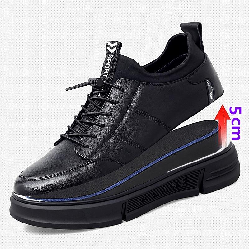 FUQIAO Neue Herren-Sneaker aus echtem Leder mit Absatzschuhen, Schuhe zur Höhenvergrößerung, hohe Schuhe, Einlegesohle 5 cm, Sportschuh