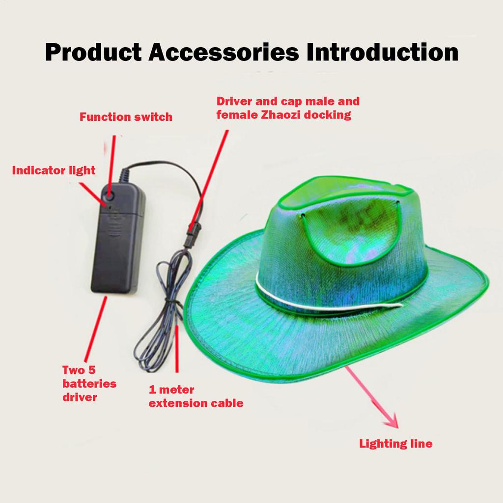 Glowing Light Bar Hat Wireless Disco Luminous Led Flashing Neon Western Cowboy Hat Party Supplies Bride Cowgirl Hat